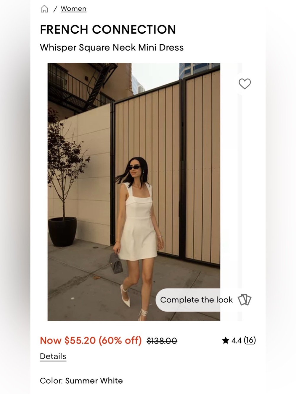 French Connection White Square Neck Mini Dress